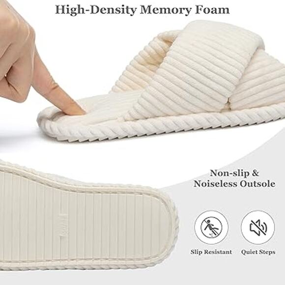 Goewy Womens Size 8 Cream Slide On Memory Foam Corduroy Soft Slipper Shoes - Picture 3 of 6